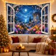 thumbnail image 3 of Garden Pavilion View Through Arched Window with Moonlit Flowers, Romantic Fantasy for Garden Lovers, Mystical Wall Art Decor, Housewarming Gift, Tapestry Wall Hanging for Bedroom and Living Room, 3 of 7