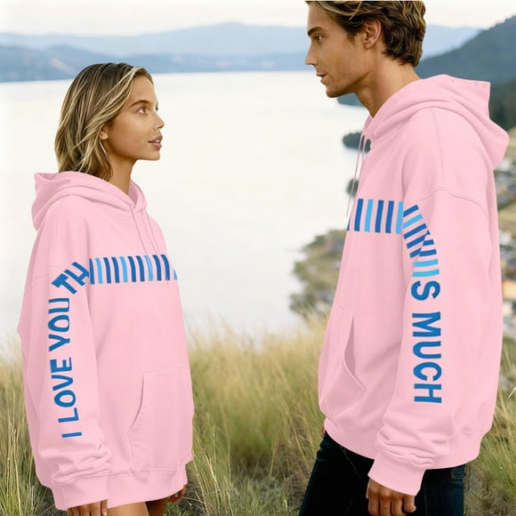 Xdegoge Couples Hoodies I Love You This Much Hoodie - Anniversary Personalized Gift Husband and Wife, Him & Her, Fiance Sweatshirts Matching Outfits Valentines Day Gifts for Boyfriend Girlfriend