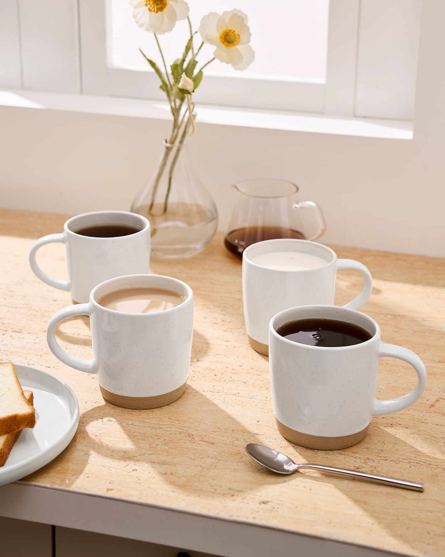Famiware 14oz Stoneware Coffee Mug, Service for 4, White