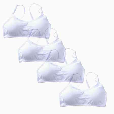 

Cotton Girls Training Bra - Crop Cami Training Bras for Girls with Adjustable Straps. Cotton Bra Pack 4-Pack