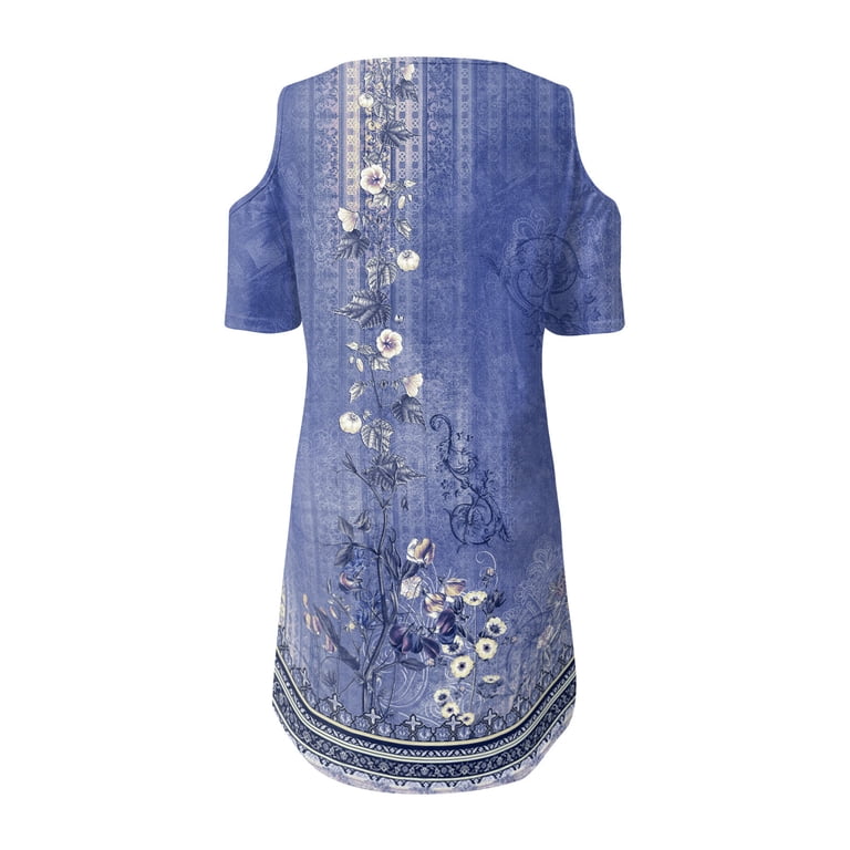 ZZwxWA Women's Sexy Lace Splicing V Neck Short Sleeve Cold Shoulder Dress  Floral Print Tunic Loose Fit Plus Size Mini Bodycon Dresses Summer Beach  Casual Party Sundress Purple XX-Large - Walmart.com