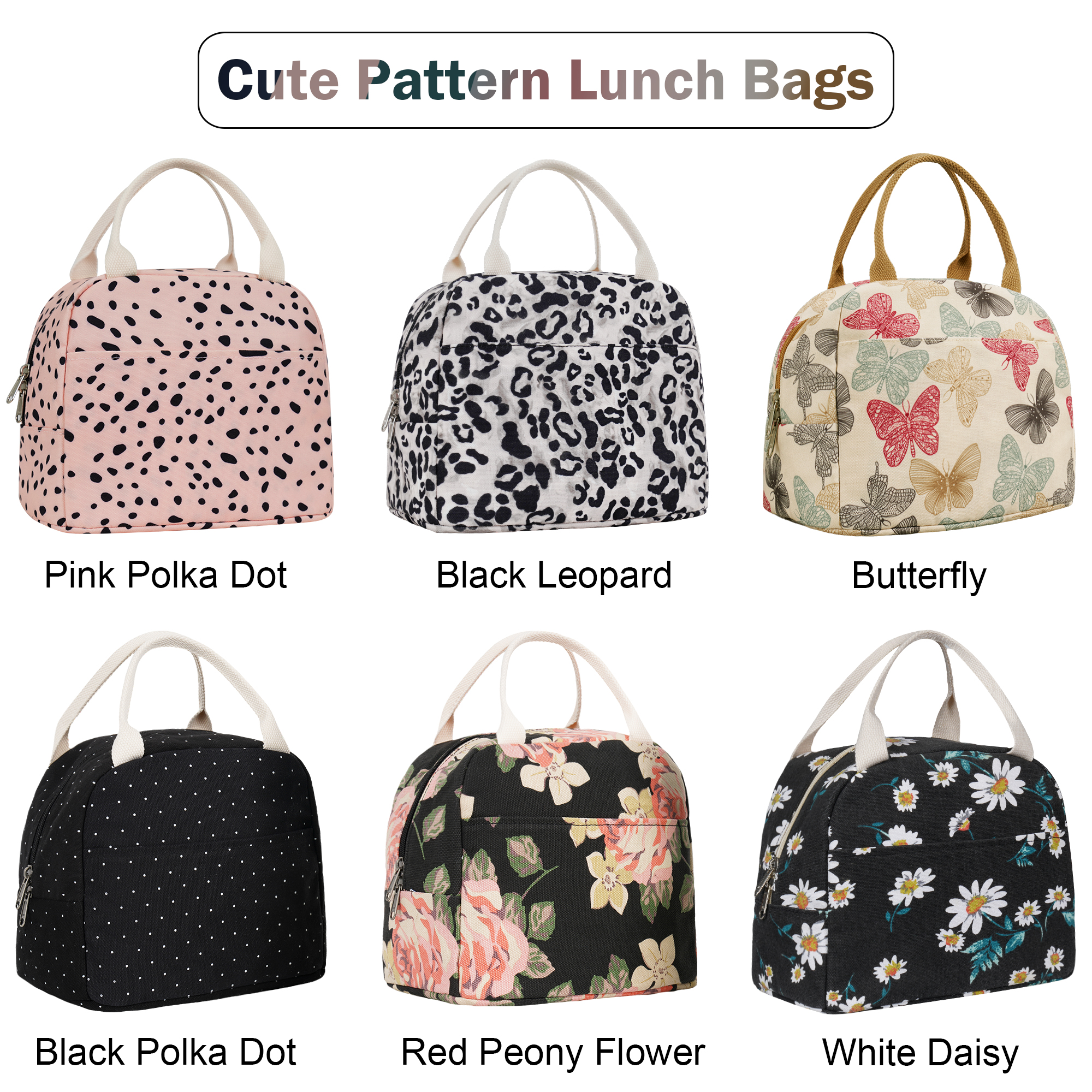 Inosoo Insulated Lunch Bag, Black with White Polka Dot photo 2