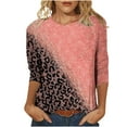 thumbnail image 1 of Pompotops T-shirt Mode Femme Imprimé Léopard Ample Manches 3/4 Col Rond Haut Décontracté Liquidation, 1 of 5