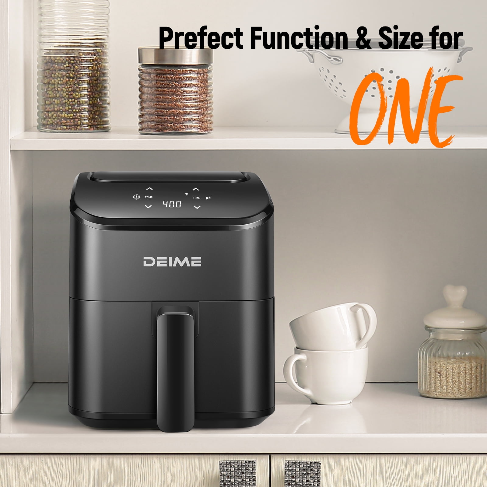 DEIME Air Fryer 3 Qt Airfryer Space Saving Compact, Oilless Hot Air Fryers Oven for Quick Easy Meals, Mini Compact & Quiet, Nonstick & Dishwasher Safe Basket, Black