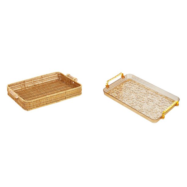 Cestas de almacenamiento,Cestas de almacenamiento de cocina tejidas con asas hechas a mano,Bandeja para servir,Bandeja de cocina rectangular con asa,Bandeja de almacenamiento Plato para servir