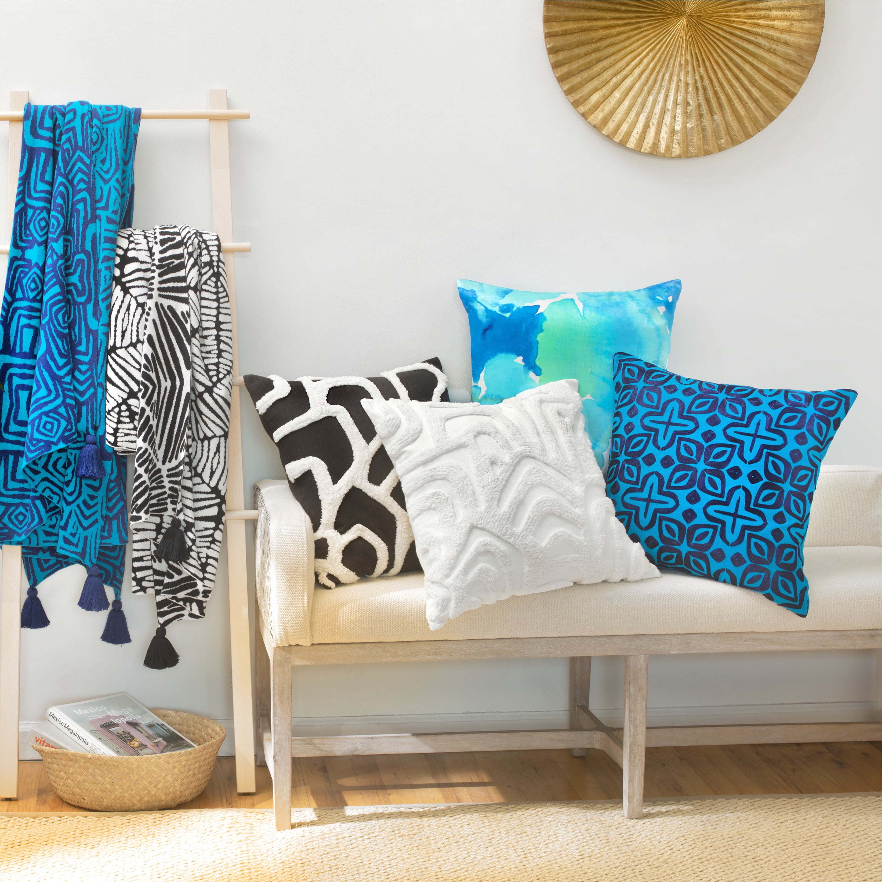 Rochelle Porter Caribbean Decorative Square Pillow, Throw, Multi,Viscose, Cotton, Polyfill, 20"x 20", 1 Count
