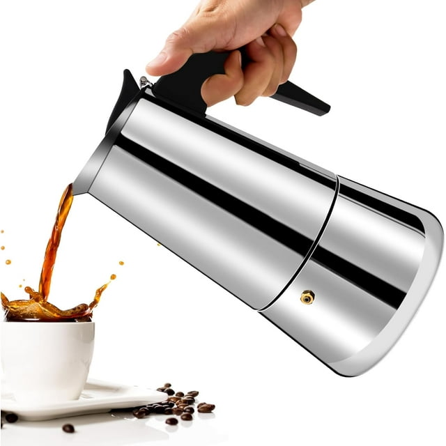 Vaolvpant 12 Cup Moka Pot Percolator Italian Coffee Maker 600ml Stovetop Espresso Maker Stainless Steel Greca Coffee Maker Classic Cafe Makers Suitable for Induction Cookers Ceramic Stoves Straight