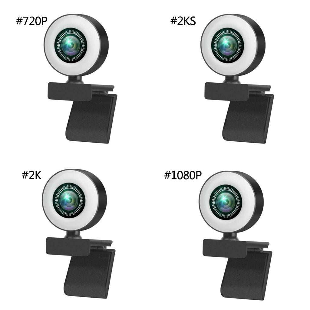 HGYCPP 1080P/2K/720P Computer Fill Light Camera USB Autofocus Lens Free Drive Web Cam Webcam Speaker 360° Rotation