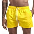 thumbnail image 1 of Mens Swim Trunks with Mesh Lining Side Pockets Solid Beach Shorts Quick Dry Lightweight Drawstring Board Shorts Summer Swimwear Yellow XXXL, 1 of 6