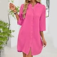 thumbnail image 6 of XAOFW Women's Casual Dresses Classic Solid Color Short Sleeve V Neck Button Down Shirt Dress With Pockets Outdoor Activities Comfortable Stylish, 6 of 7