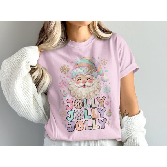 Jolly Santa Christmas T-Shirt, Pastel Holiday Graphic Tee, Cute Christmas Shirt, Gildan 5000 Unisex Cotton Tee