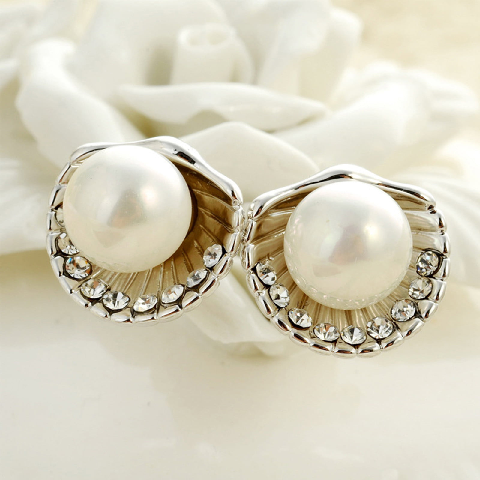 S925 Sterling Silver Plated Shell Golden Pearl Women Long dangle Earrings