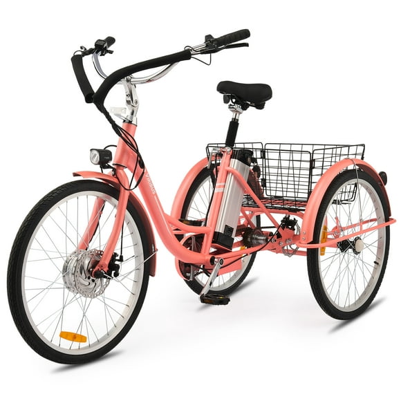 VIRIBUS 24 Inch Adult Trike 350W Dual Chain Electric Tricycle 36V 10Ah Coral