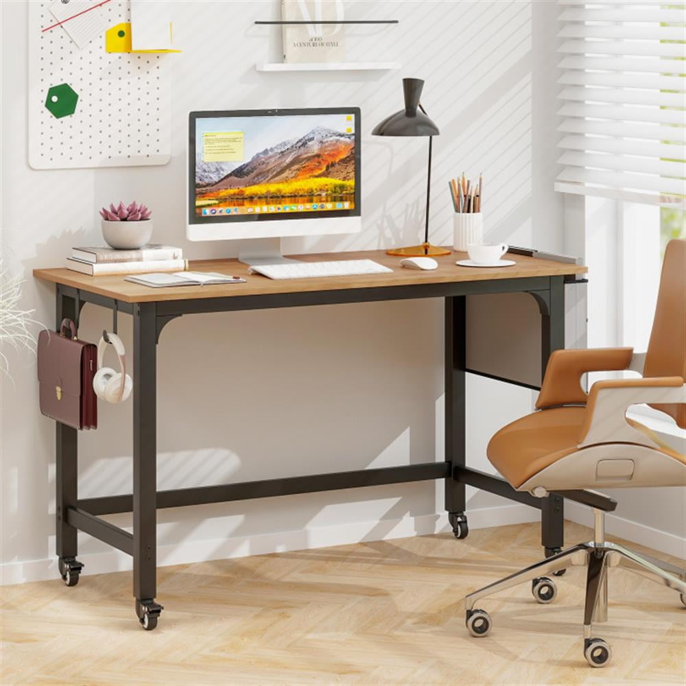 Demi Bonn 48" Mobile Computer Desk Workstation with 4 Smooth Casters, Small Home Office Desk Study Writing Table, Natural