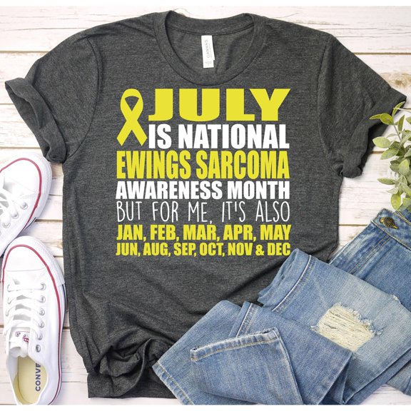 Ewing Sarcoma Awareness Yellow Ribbon Graphic T-Shirt, Unisex Classic Fit, Cotton-Rich Fabric, 180 GSM