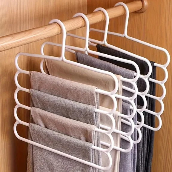 ZYLER- 1 Pack Pants Hangers 5 Layers S-Shape Trousers Hanger Stainless Steel Save Space