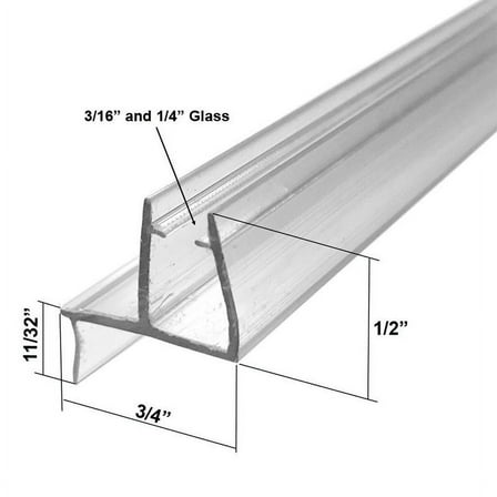 Universal Clear Shower Door Bottom Sweep with Drip Rail for 3/16" and 1/4" Glass - 35 in long