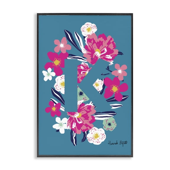 Stupell Industries Eclectic Floral Bloom Letter K Black Framed Giclee Art, 12 x 18, by Hannah Byatt