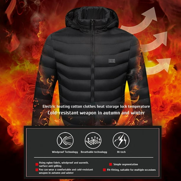 Veste chauffante pour homme, manteau chauffant à capuche, vêtements chauds  chauffants, chauffe-corps électrique à chargement USB, veste à capuche 15  zones de chauffage(pas de banque d'alimentation) ( : : Mode