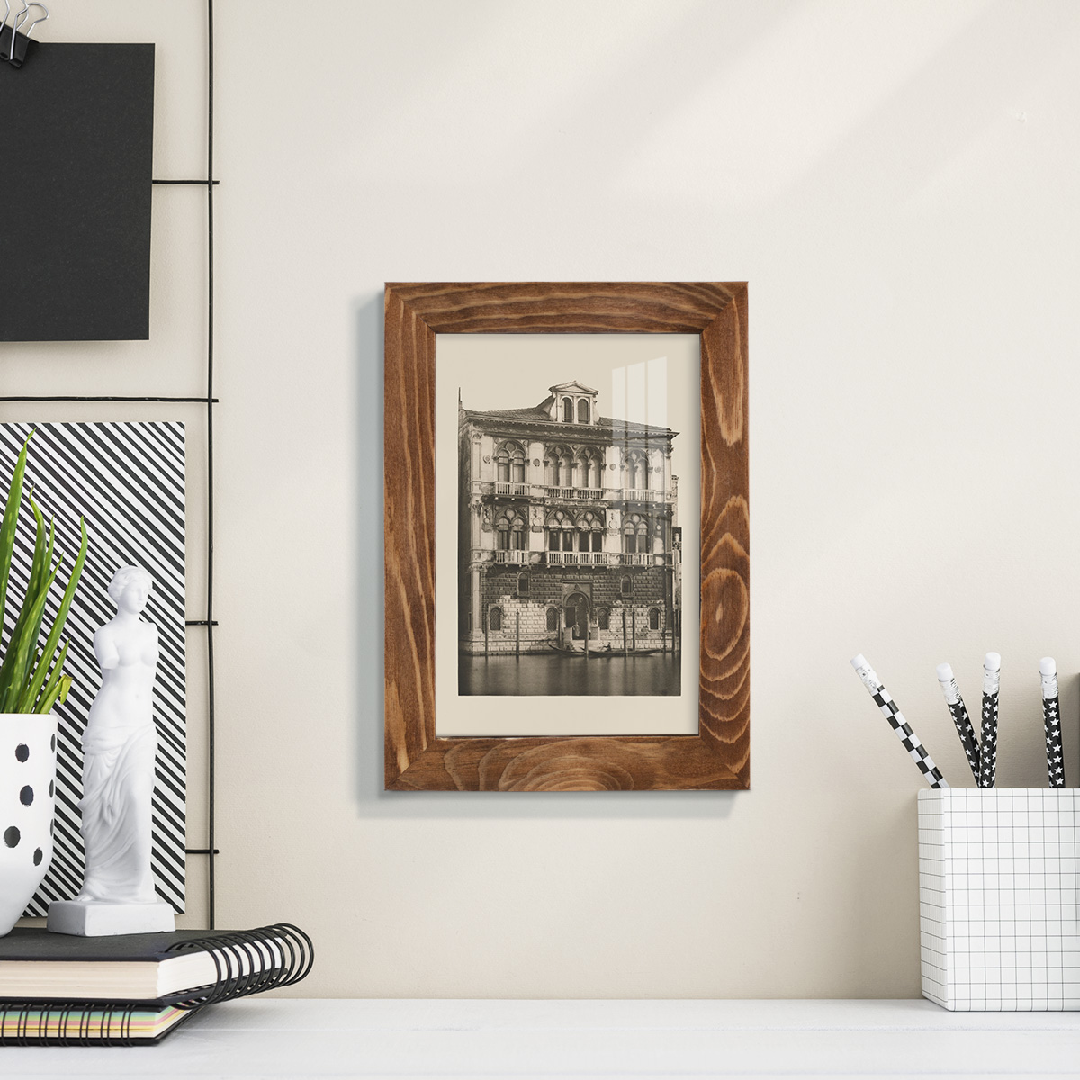 Vintage Views of Venice II - Framed Print w/glass - Walnut