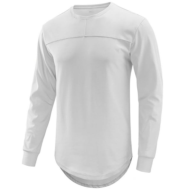 pstuiky manga larga para hombre, Camiseta de manga larga holgada informal de color liso para hombre, estilo hip hop, con cuello redondo Tops de hombre l