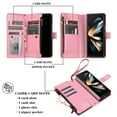 thumbnail image 6 of Wallet Case Compatible with Samsung Galaxy Z Fold 3 5G, Luxury ID Cash Credit Card Slots Zipper Holder Carrying Pouch Folio Flip PU Leather Cover [Detachable Crossbody Strap & Wrist Strap], Pink, 6 of 8