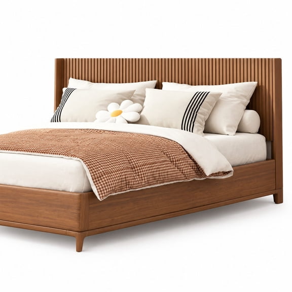 King Fluted Headboard Only, 80-Inch Antique Oak Wall Mount, Wingback and Fluted Panel, Mid Century Modern Farmhouse Boho Style for King Bed