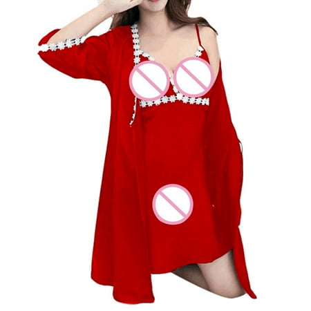 

QWANG Fashion Sexy Lace Decal Sleepwear Lingerie Temptation Underwear Dress Coat