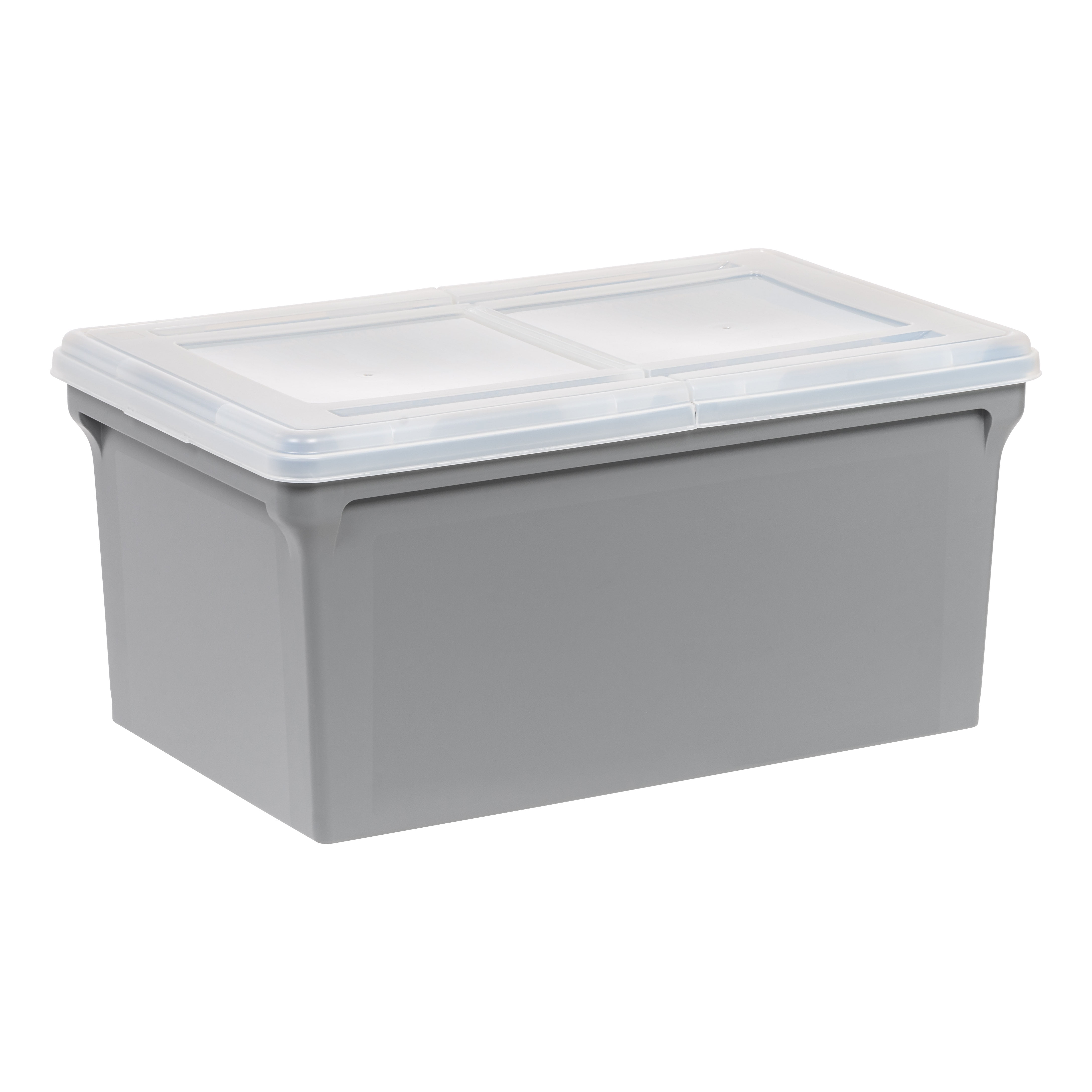 IRIS USA, Wing-Lid Letter Size File Organizer Box, Gray With Clear Lid