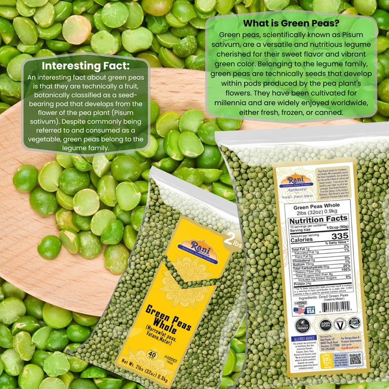 Rani Brand Authentic Indian Products Rani Green Peas Whole, Dried (Marrowfat Peas, Vatana, Matar) 32oz (2lbs) 908g ~ All Natural | Vegan | Gluten Rani Brand Authentic Indian Products Rani Green Peas Whole, Dried (Marrowfat Peas, Vatana, Matar) 32oz (2lbs) 908g ~ All Natural | Vegan | Gluten