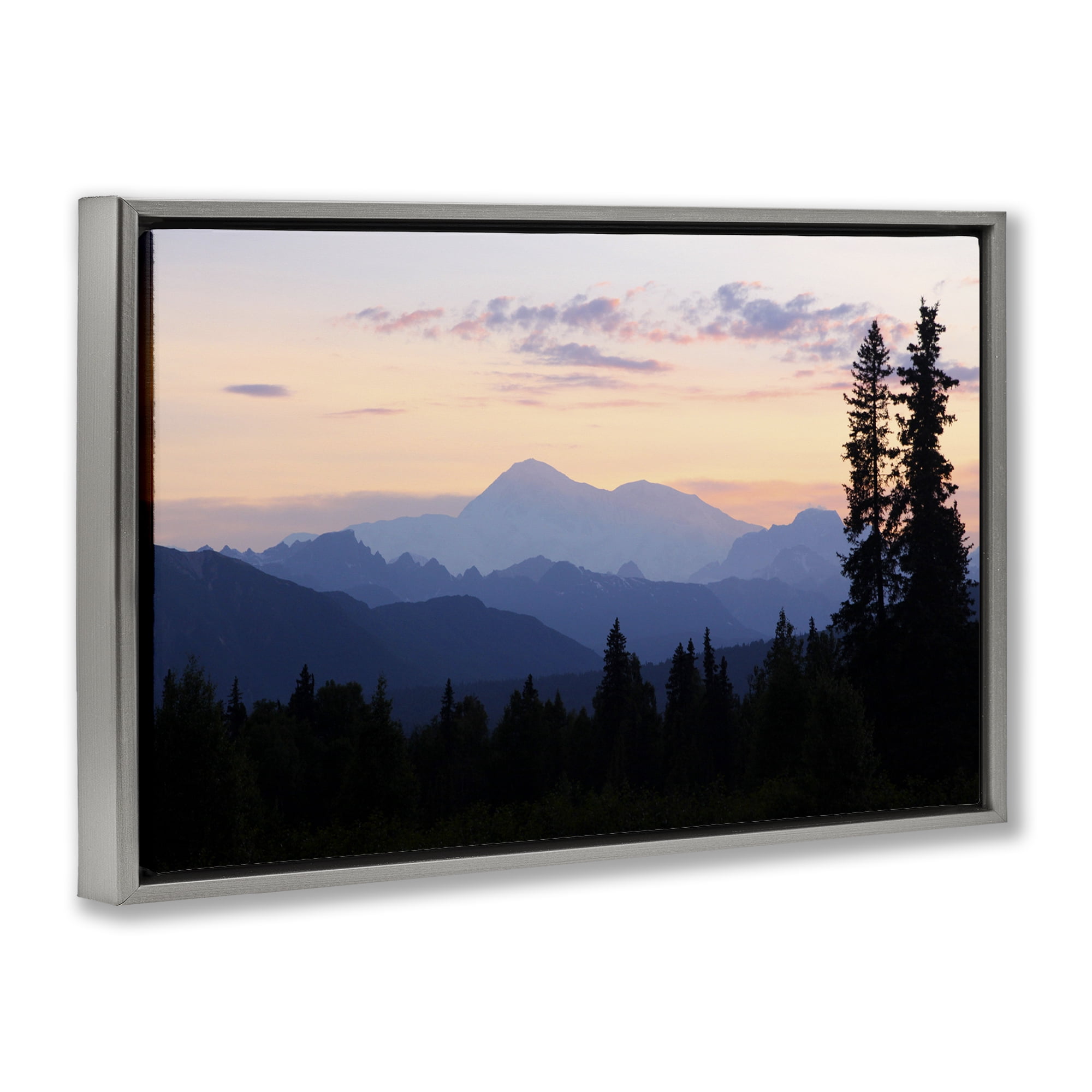 Stupell Industries Midnight On Mountain Landscape & Nature Photography Gray Floater Framed Canvas Art Print Wall Art, 31 x 21