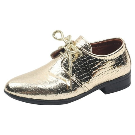 Akiihool Boys Oxford Shoes Boys  Lace-up Dress Comfort Oxford Formal Kids  Shoes (Gold 3-3.5 Years)