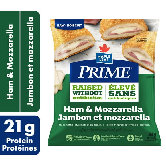 Escalopettes de poulet crues farcies au jambon et à la mozzarella, assaisonnées et panées Prime 568 g