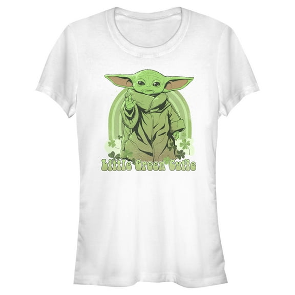 Junior's Star Wars: The Mandalorian Grogu St. Patrick's Day Little Green Cutie Graphic Tee White Medium