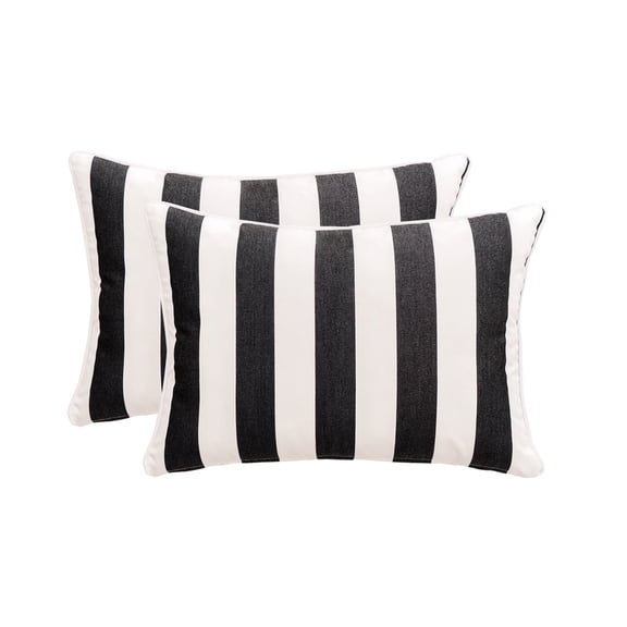 Decorative Patio Throw Pillows Pack of 2 Water Resistant Pillow Set of 2(18" x 12") Outdoor Rectangle Pillow,Black Stripes