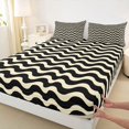 thumbnail image 4 of Homewish Yellow Wave Lines Queen Sheets,Contemporary Art Queen Sheet Sets,4pcs,1 Flat Sheet, 1 Fitted Sheet and 2 Pillowcases, 4 of 6