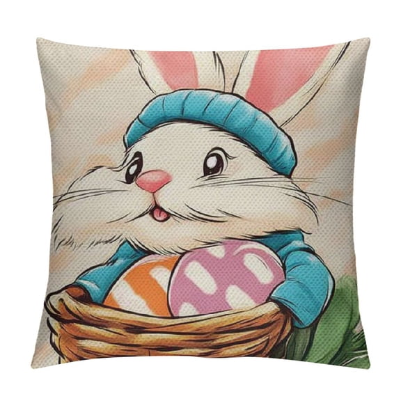 PRATYUS Happy Easter Bunny Gnome Decorative Throw Pillow Covers,Rabbit Eggs Porch Outdoor Home Decor, Spring Carrot Pink Stripes Couch Cushion Case 12x12in
