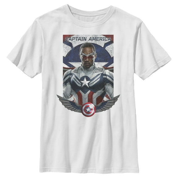 Boy's Marvel The Falcon and the Winter Soldier Captain America Shield Wings Graphic Tee White Medium
