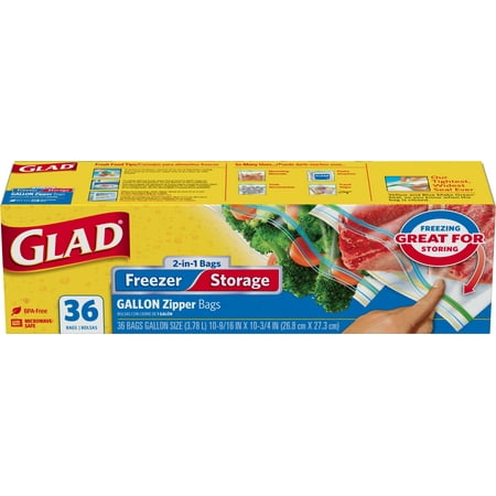 Glad Food Storage And Freezer 2 In 1 Zipper Bags Gallon 36 Count