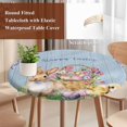thumbnail image 4 of Happy Easter Round Tablecloth, Fitted Table Cover with Elastic for 55"-60" Round Tables, Spring Easter Eggs Bunny Floral Blue Wood Table Cloth Outdoor Indoor Dinning Party Waterproof Tablecloths, 4 of 7