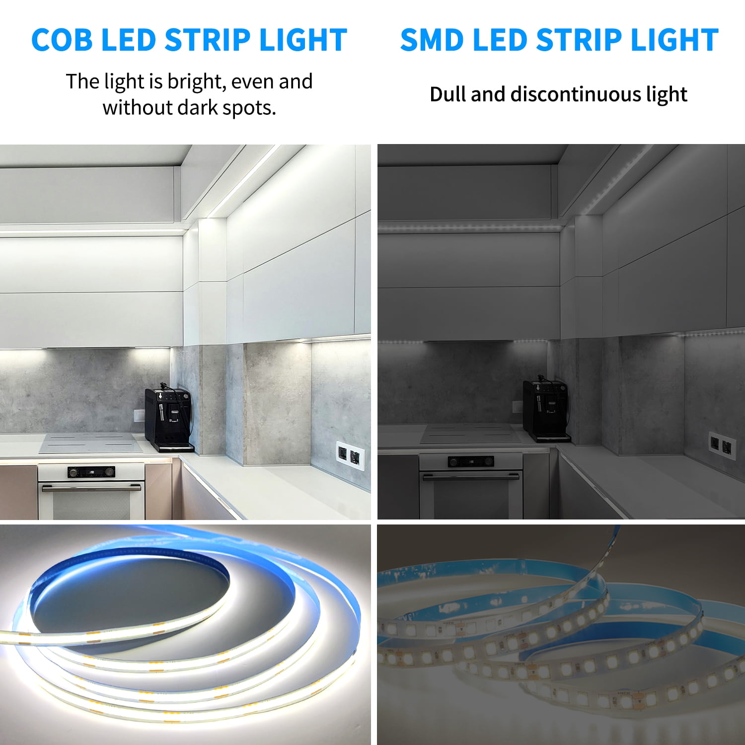 100ft COB LED Strip Lights DC 24V Dimmable 6000K White Flexible LED Tape Light for Bedroom, with Remote and app Control LED Tape Lights,for DIY Home Decoration