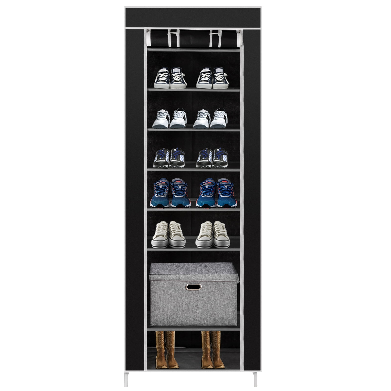 10 Tiers Shoe Rack Non-woven Fabric Cover Room-saving Closet Shoe Storage Shelf Black