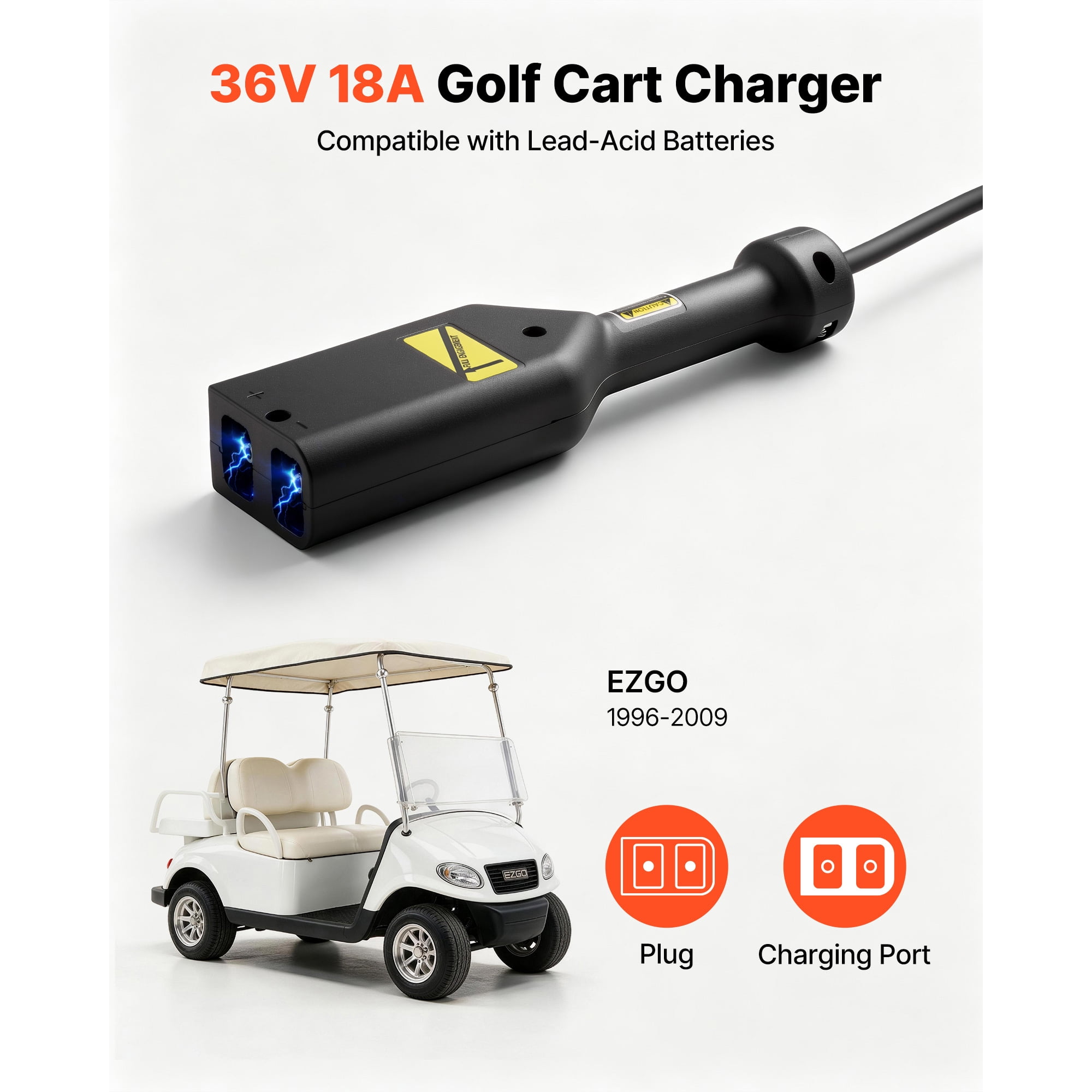 KFFKFF 36V 18A Golf Cart Battery Charger with D-Style Plug,Compatible with Lead-Acid Batteries,Durable Aluminum Alloy Shell,Trickle Charging Function,LED Indicators,Cooling Fan,IP67 Waterproof Design