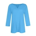 thumbnail image 4 of Harpily Sweatshirts for Women 3/ Sleeve Tops For Women Summer Notched V Neck Plain T Shirts Casual Cute Three Quarter Length Blouses, 4 of 5