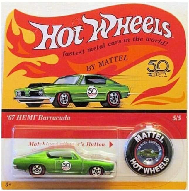 Details about   67 Plymouth HEMI Barracuda Green Hot Wheels 50th Anniversary Redline Button 2017