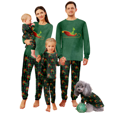 

FUNIER Matching Family Christmas Pajamas Sets The Grinch Green Buffalo Plaid Print Baby-Kids-Adult-Pet Size 2 Pieces Top and Pants Bodysuits Pajamas Set