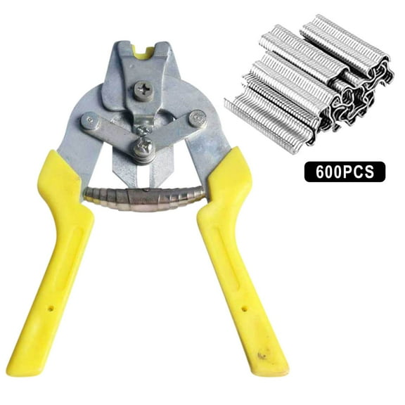 Dadiaei 600 1Pcs Professional Upholstery & Fencing Kit - Type M Hog Ring Pliers with M Nails, Clips, Staples for Furniture, Animal Cages, Wire Mesh Fastening