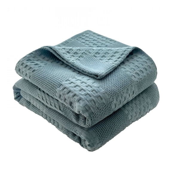 ARLAJO Bedding Pure Cotton Blanket Lightweight Warm Blanket,100% Cotton Bed Blanket,Breathable Bed Blanket Queen Size,Waffle Weave Blankets for All Seasons,Cozy and Soft Woven Blankets,Blue 100X150Cm