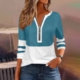 thumbnail image 2 of Oiangi Half Zip Shirts Women Patchwork Long Sleeve Pullover Top Loose Fit Comfy Blouses for Fall Winter Navy XL, 2 of 6