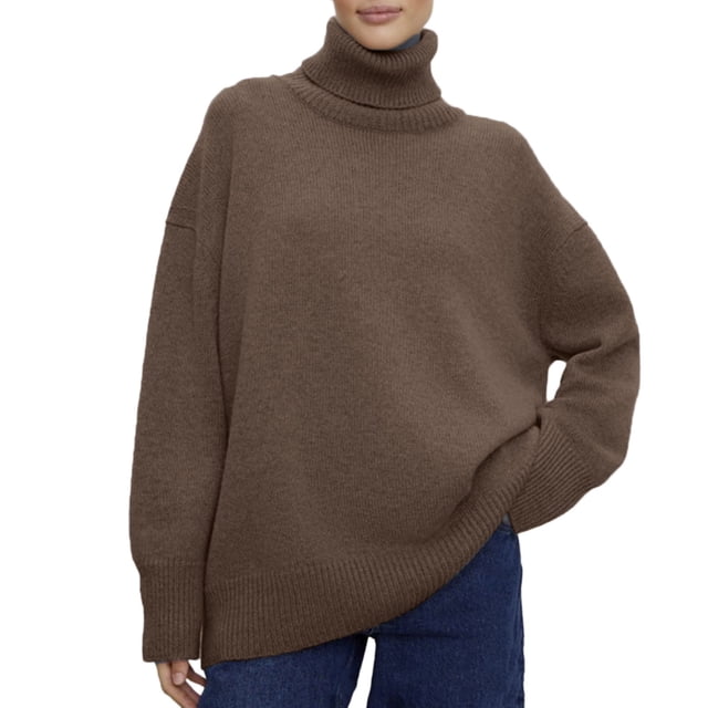 Chandail à Col Roulé pour Femmes, Haut Tricoté Ample, Doux, Confortable, Décontracté, Mode Hiver, Chaud